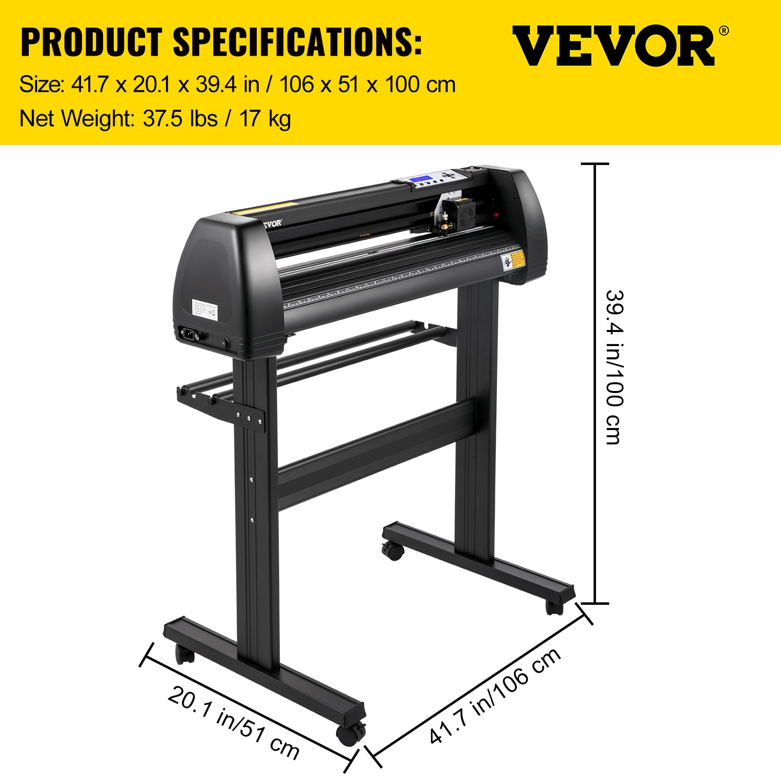 VEVOR Cortador de vinilo de 870 mm Impresora Plotter LED Velocidades de Fuerza Ajustables Soporte de Piso Cortador para Hacer Etiquetas de Letreros Ancho Máximo de Corte 780 mm