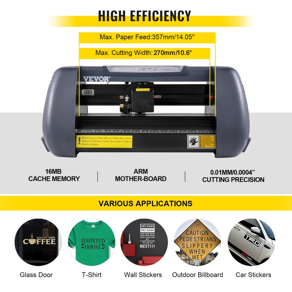VEVOR Máquina de Plotter de Corte 375 mm 10-800 mm/s Plotter de Corte de Vinilo Pantalla Táctil Inteligente 16 MB Software SignMaster Plóter de Corte para Hacer Signos Carteles