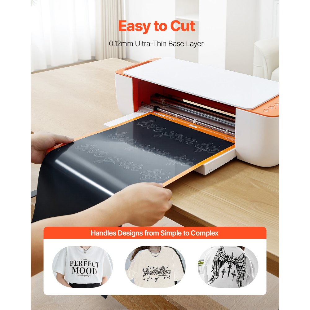 VEVOR Rollo de Vinilo Termoadhesivo HTV 30,48x726 cm Vinilo de Transferencia Térmica Fácil Cortar/Despegar Fuerte Adhesión Compatible con Máquina de Corte  para Varios Materiales, Negro Brillante