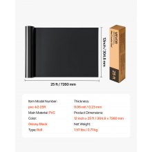 VEVOR Rollo de Vinilo Termoadhesivo HTV 30,48x726 cm Vinilo de Transferencia Térmica Fácil Cortar/Despegar Fuerte Adhesión Compatible con Máquina de Corte  para Varios Materiales, Negro Brillante