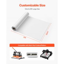 VEVOR Rollo de Vinilo Termoadhesivo HTV 30,48x726 cm Vinilo de Transferencia Térmica Fácil Cortar/Despegar Fuerte Adhesión Compatible con Máquina de Corte, para Varios Materiales, Blanco Brillante