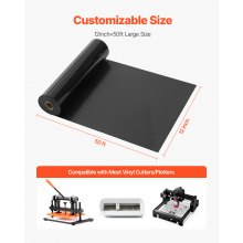 VEVOR Rollo de Vinilo Termoadhesivo HTV 30,48x1524 cm Vinilo de Transferencia Térmica Fácil Cortar/Despegar Fuerte Adhesión Compatible con Máquina de Corte, para Varios Materiales, Negro Brillante