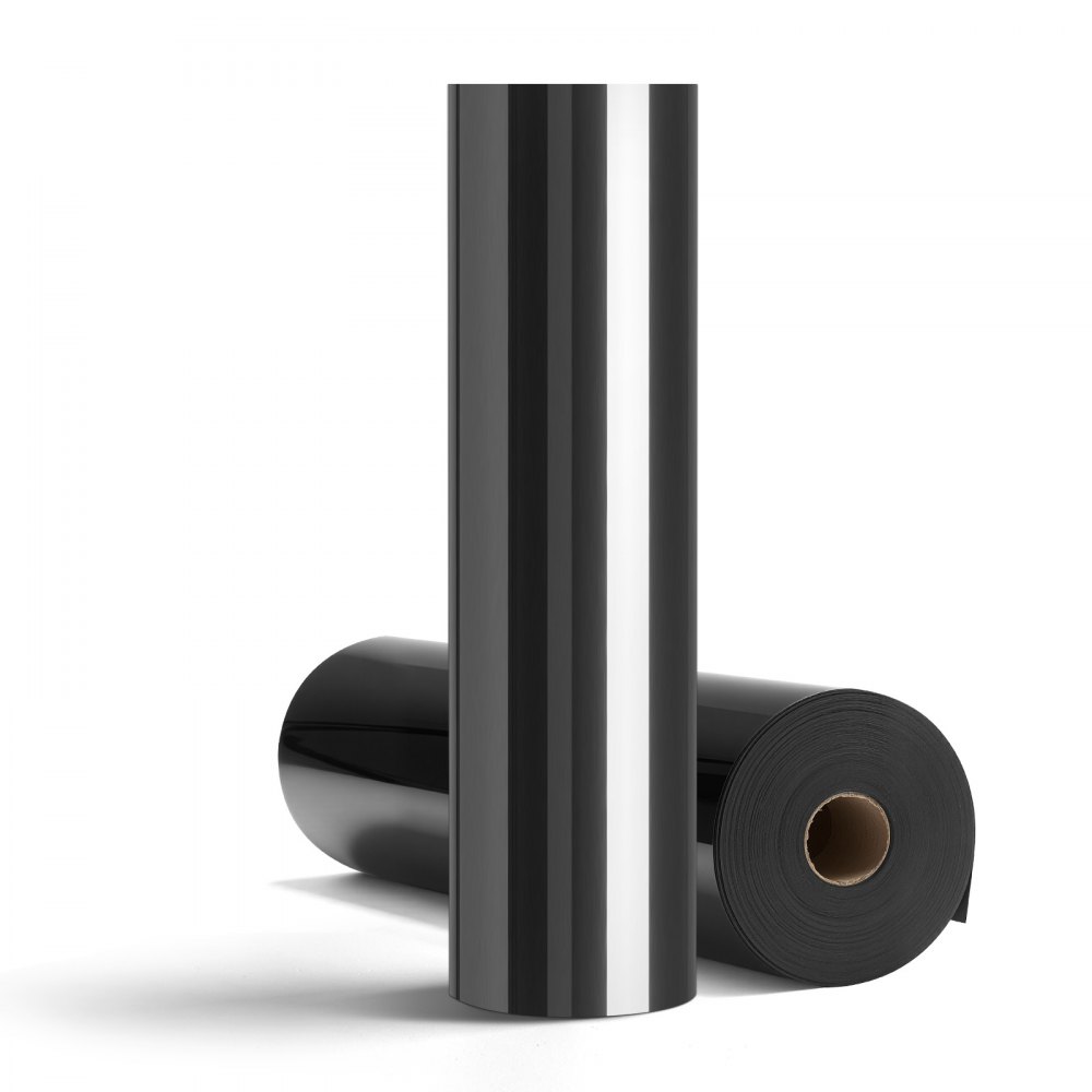 VEVOR Rollo de Vinilo Termoadhesivo HTV 304,8 x 21336 mm Vinilo de Transferencia Térmica Fácil Cortar/Despegar Fuerte Adhesión Compatible con Máquina de Corte, para Varios Materiales, Negro Brillante