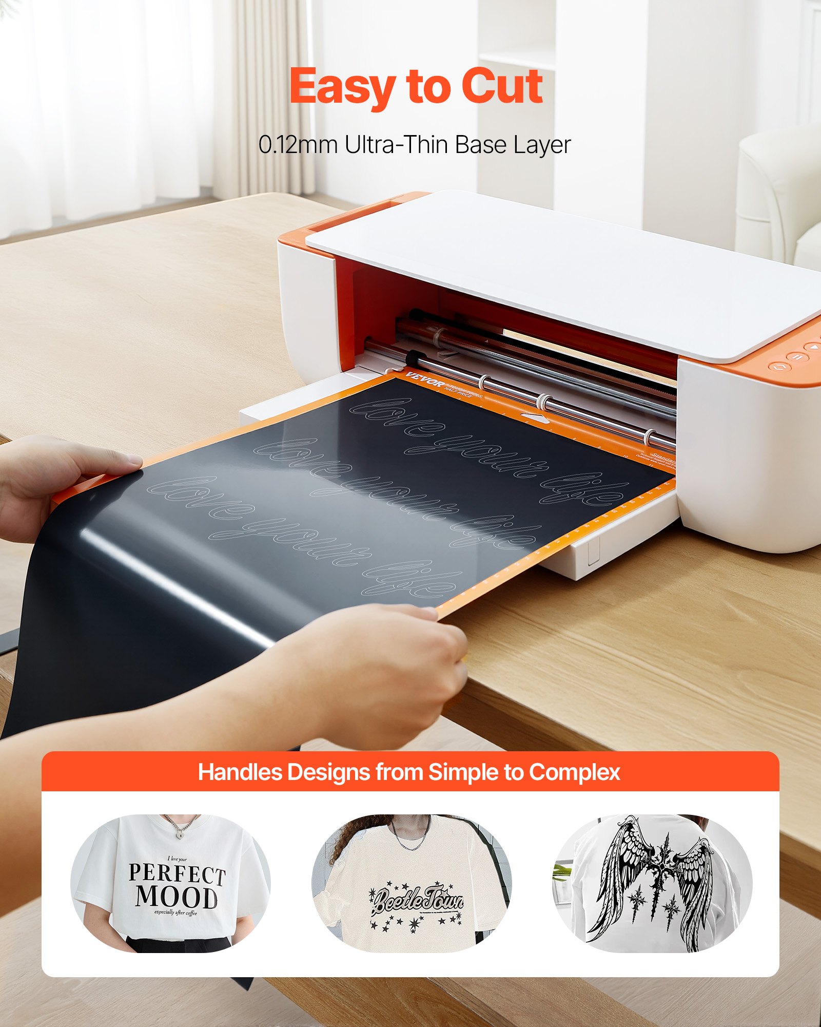 VEVOR Heat Transfer Vinyl, 304.8 x 21336mm, Glossy Black HTV Iron on Vinyl Roll, Easy to Cut and Weed, Strong Adhesion, Compatible with Cutting Machines, for Various Materials, T-shirts, Pillows, Hats