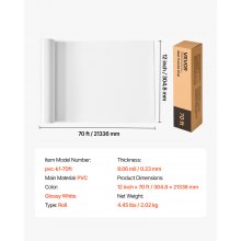 VEVOR Rollo de Vinilo Termoadhesivo HTV 304,8x21336 mm Vinilo de Transferencia Térmica Fácil Cortar/Despegar Fuerte Adhesión Compatible con Máquina de Corte, para Varios Materiales, Blanco Brillante