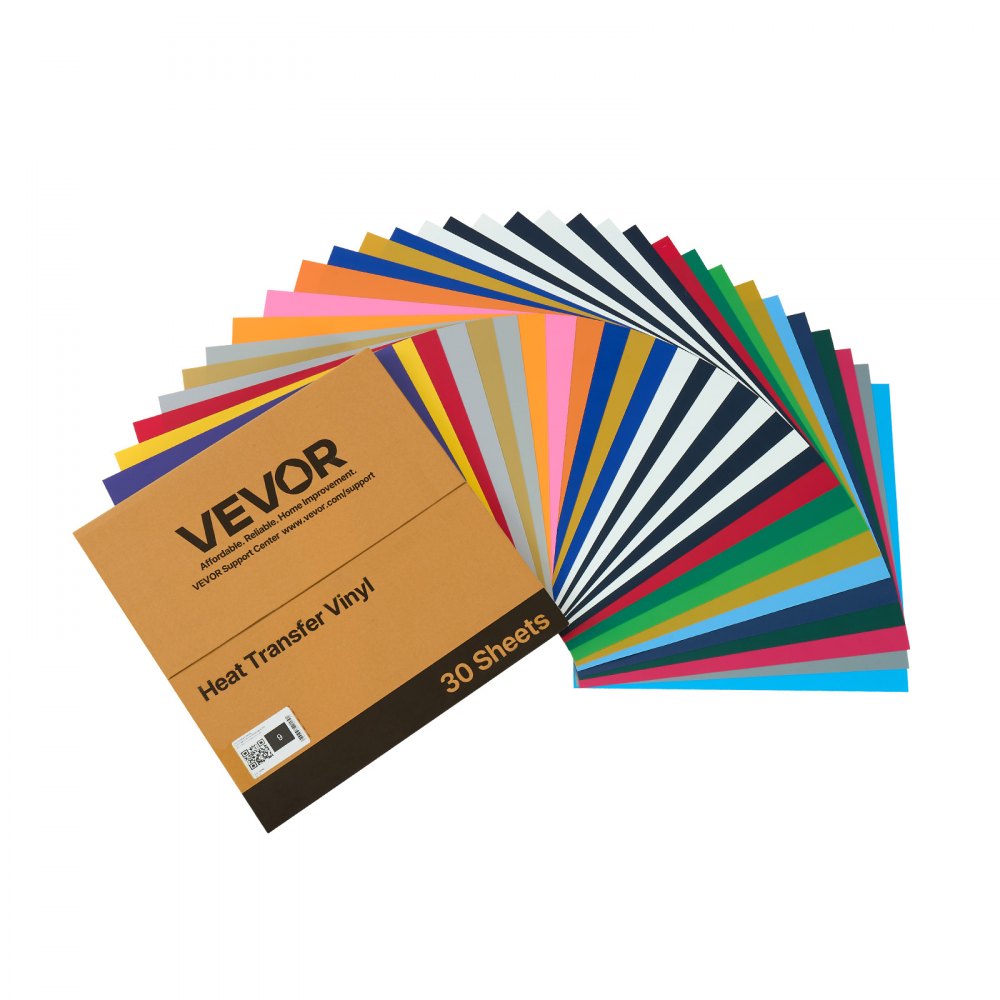 VEVOR Láminas de Vinilo Termoadhesivas, 30 Unidades 304,8 x 304,8 mm, Fácil de Cortar y Despegar con Accesorios, Compatible con Máquinas de Corte, para Diversos Materiales y Camisetas, Multicolor