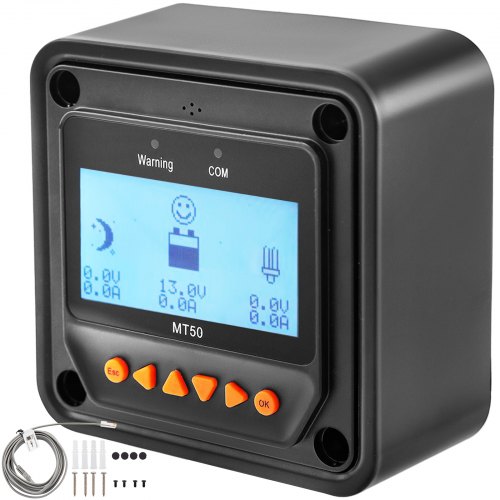 VEVOR Medidor Remoto MT50 de Pantalla LCD, Medidor de Distancia para Regulador de Carga Solar MPPT Regulador Solar, con Tipo de Conector RJ45, con Pantalla LCD, <65 mA, Controlador Panel Solar