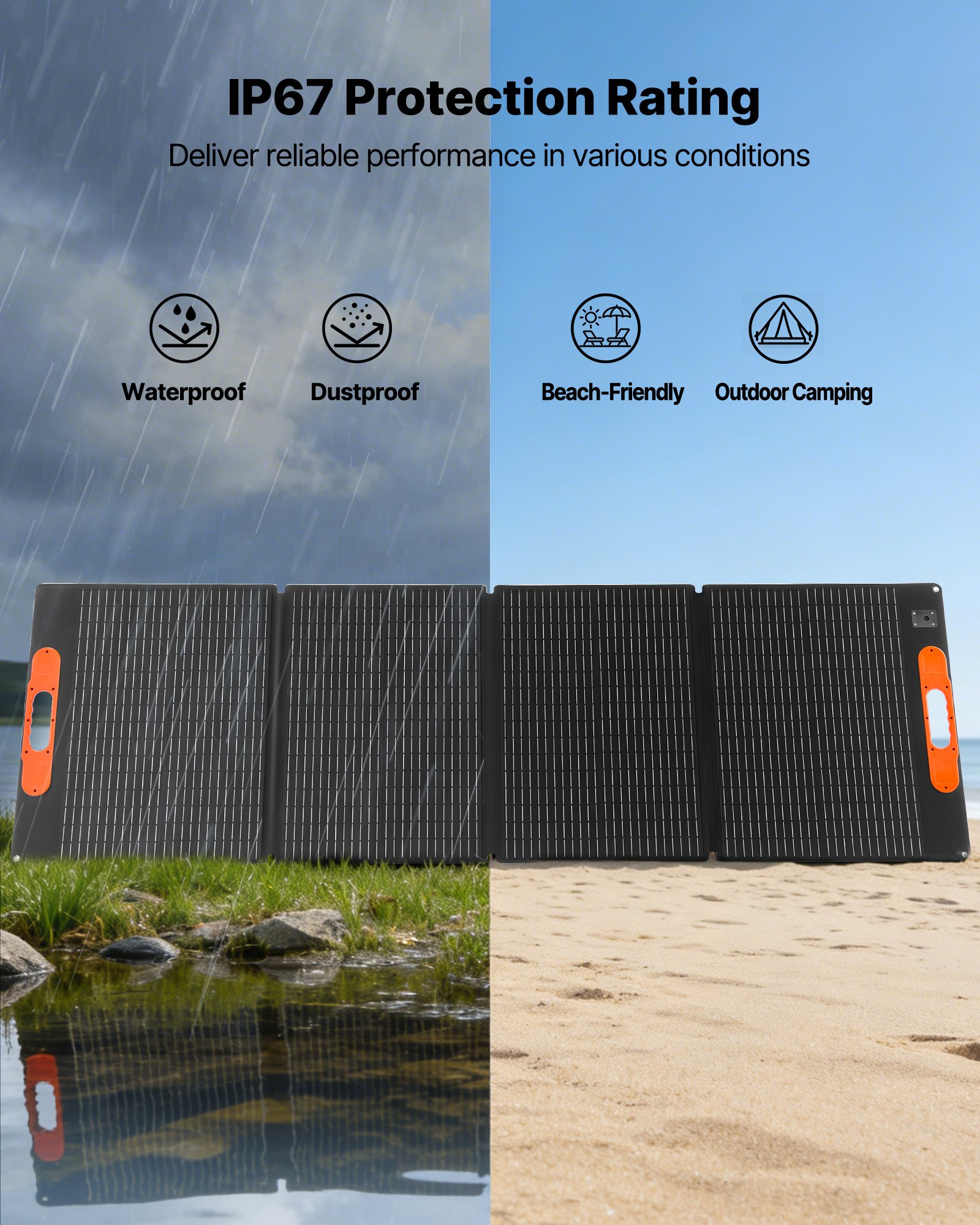 VEVOR Estación de Energía Portátil 2160 Wh y 2400 W, Panel Solar Plegable de 200 W para Camping y Autocaravanas, 10 Puertos de Salida, con 5 Niveles de Potencia Seleccionables de 300 W a 1100 W