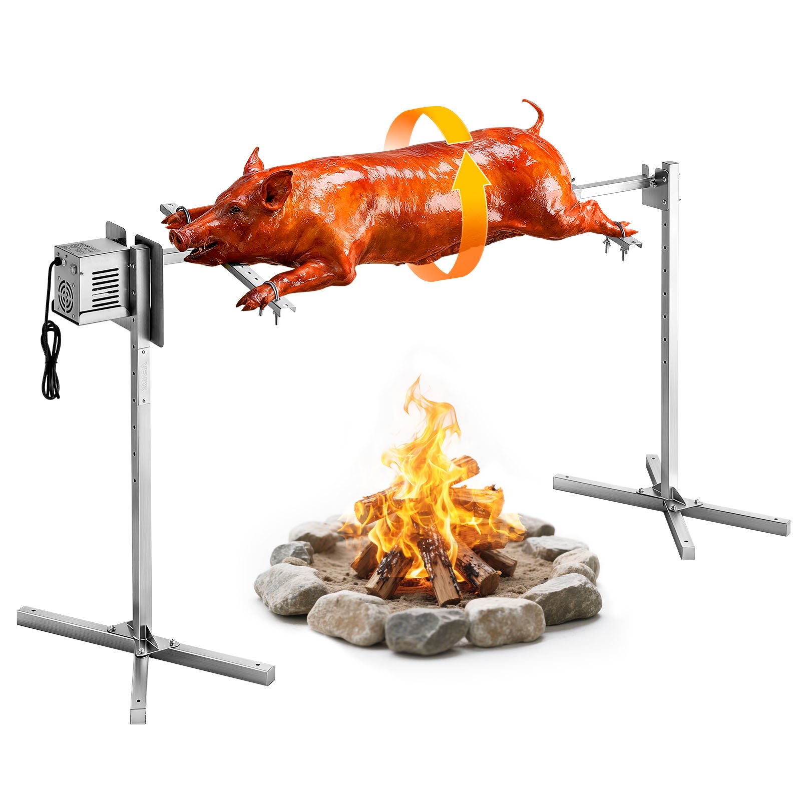 VEVOR Asador Giratorio Eléctrico 8 Niveles de Altura, Capacidad de Carga de 60 kg, Motor de 38 W, Acabado en Acero Inoxidable, Rotación Suave de 360°, Parrilla para Fiestas, Acampadas, Barbacoas
