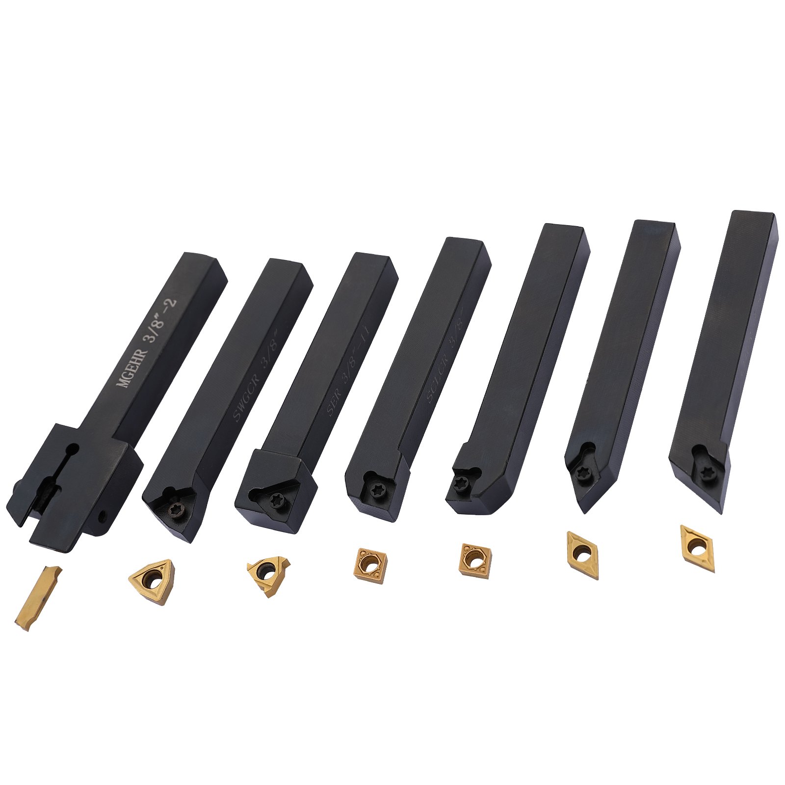 VEVOR Torno Herramienta de torneado 7 PCS Portaherramientas de Torno de Metal CNC 3/8" con Inserciones de Carburo Estañado Caja de Almacenamiento Kit de Herramientas para Tornear Ranurado