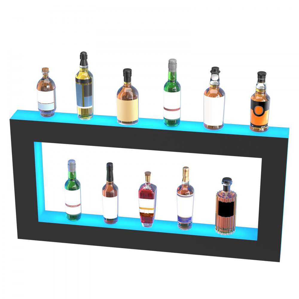 VEVOR Estante de exhibición de botellas de licor iluminado con LED, cuadrado de 48 pulgadas, estante de barra para el hogar iluminado con control remoto RF y aplicación, 7 colores estáticos, tiempo de 1 a 4 horas, estante de iluminación de bebidas de acrílico montado en la pared para 24 botellas