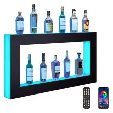 VEVOR Estante de exhibición de botellas de licor iluminado con LED, cuadrado de 48 pulgadas, estante de barra para el hogar iluminado con control remoto RF y aplicación, 7 colores estáticos, tiempo de 1 a 4 horas, estante de iluminación de bebidas de acrílico montado en la pared para 24 botellas