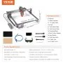 VEVOR Máquina de Grabado Láser 10 W Grabadora Láser 64x58x27 cm Área de Trabajo 40x40 cm Velocidad de Movimiento 10000 mm/min Punto Comprimido Protección Ocular Corte Láser para Madera Metal Acrílico