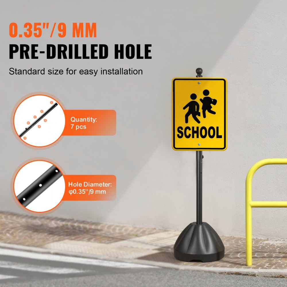 VEVOR 2 Postes de Señal de Hierro Fundido Poste de Acero Resistente Portátil de 160 cm con Base y Ruedas de Plástico Duro Soporte de Señal para Jardín, Patio, Granja o Intersección de Tráfico, Negro