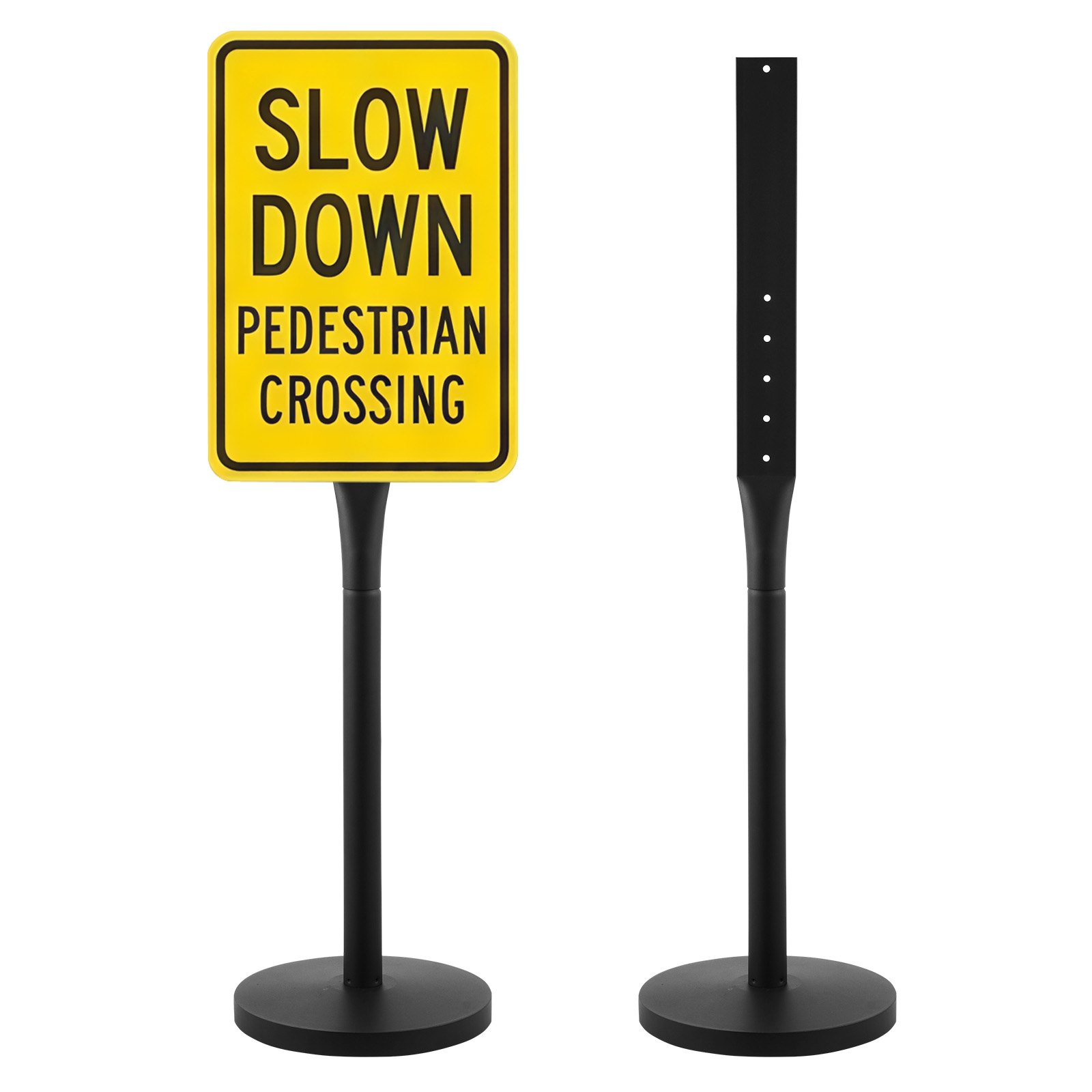 VEVOR Poste de Letrero, Altura de 1230 mm, Paquete de 2 Piezas, Poste de Señal de Metal, con Orificios Múltiples, para Estacionamiento Tráfico Construcción Aviso de Advertencia de Calle, Color Negro
