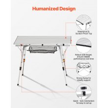 VEVOR Mesa de Camping Plegable Portátil Enrollable, de Aluminio, con Altura Ajustable, Malla Superior y Bolsa de Transporte, Ideal para Barbacoas, Picnics y Viajes, 900 x 520 x 680 mm, Plata