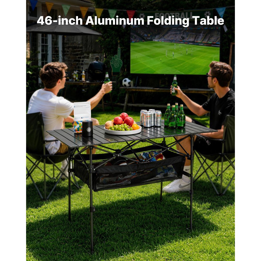 VEVOR Mesa de Camping Plegable Portátil Enrollable, Aluminio, con Altura Ajustable, Bolsa de Almacenamiento Grande y de Transporte, para Barbacoas, Picnics, Viajes, 1200 x 550 x 500 mm, Negro