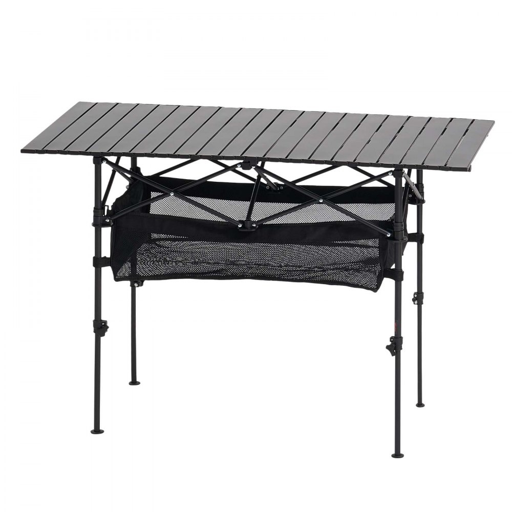 VEVOR Mesa de Camping Plegable Portátil Enrollable, Aluminio, con Altura Ajustable, Bolsa de Almacenamiento Grande y de Transporte, para Barbacoas, Picnics, Viajes, 1200 x 550 x 500 mm, Negro