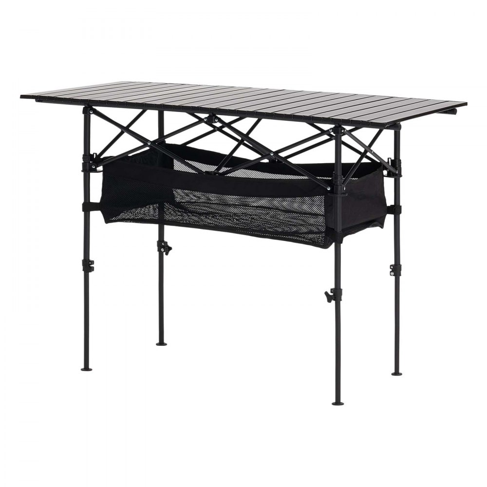 VEVOR Mesa de Camping Plegable Portátil Enrollable, Aluminio, con Altura Ajustable, Bolsa de Almacenamiento Grande y de Transporte, para Barbacoas, Picnics, Viajes, 1200 x 550 x 500 mm, Negro