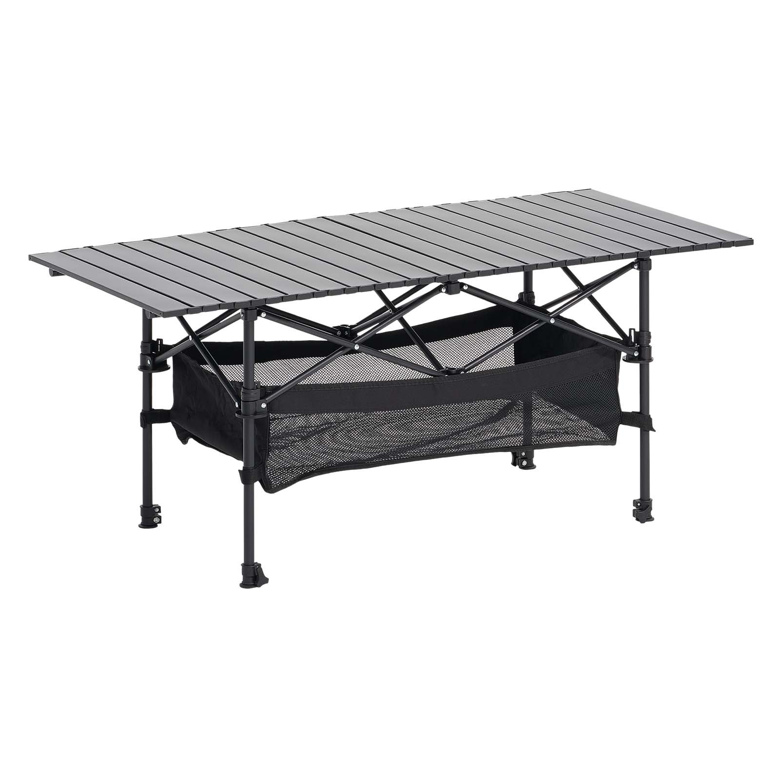 VEVOR Mesa de Camping Plegable Portátil Enrollable, Aluminio, con Altura Ajustable, Bolsa de Almacenamiento Grande y de Transporte, para Barbacoas, Picnics, Viajes, 1200 x 550 x 500 mm, Negro