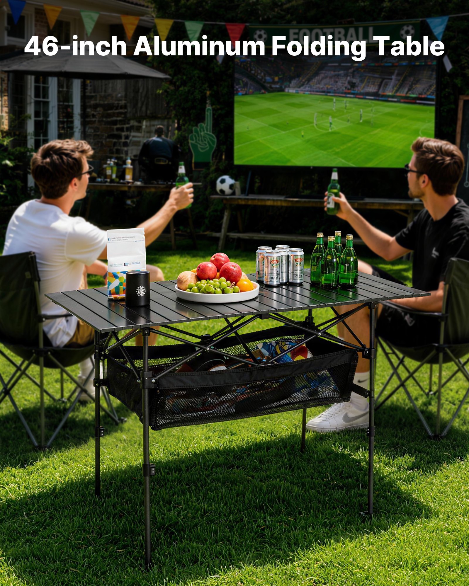VEVOR Mesa de Camping Plegable Portátil Enrollable, Aluminio, con Altura Ajustable, Bolsa de Almacenamiento Grande y de Transporte, para Barbacoas, Picnics, Viajes, 1200 x 550 x 500 mm, Negro