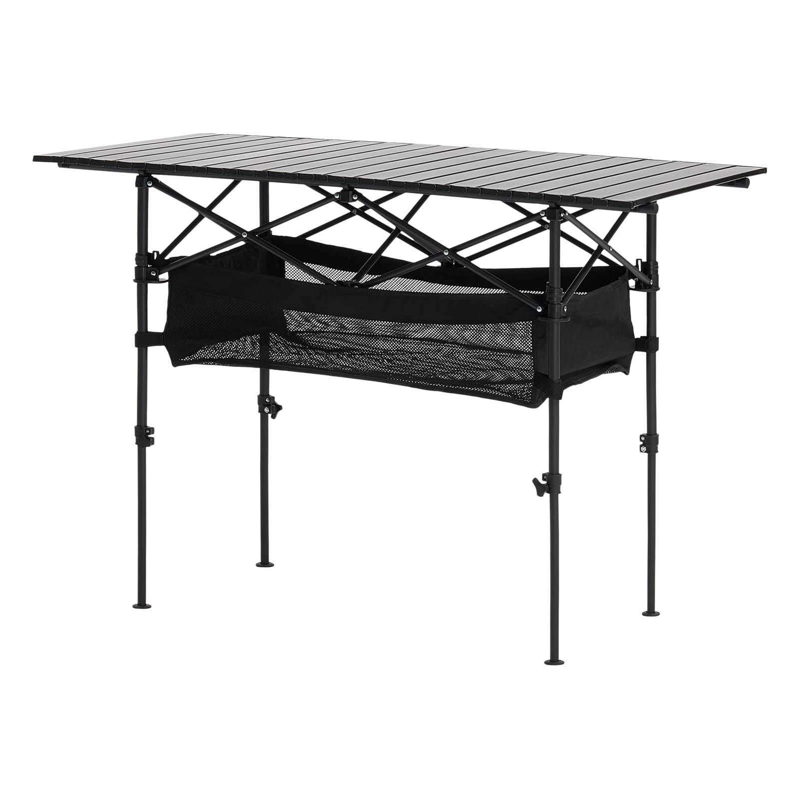 VEVOR Mesa de Camping Plegable Portátil Enrollable, Aluminio, con Altura Ajustable, Bolsa de Almacenamiento Grande y de Transporte, para Barbacoas, Picnics, Viajes, 1200 x 550 x 500 mm, Negro