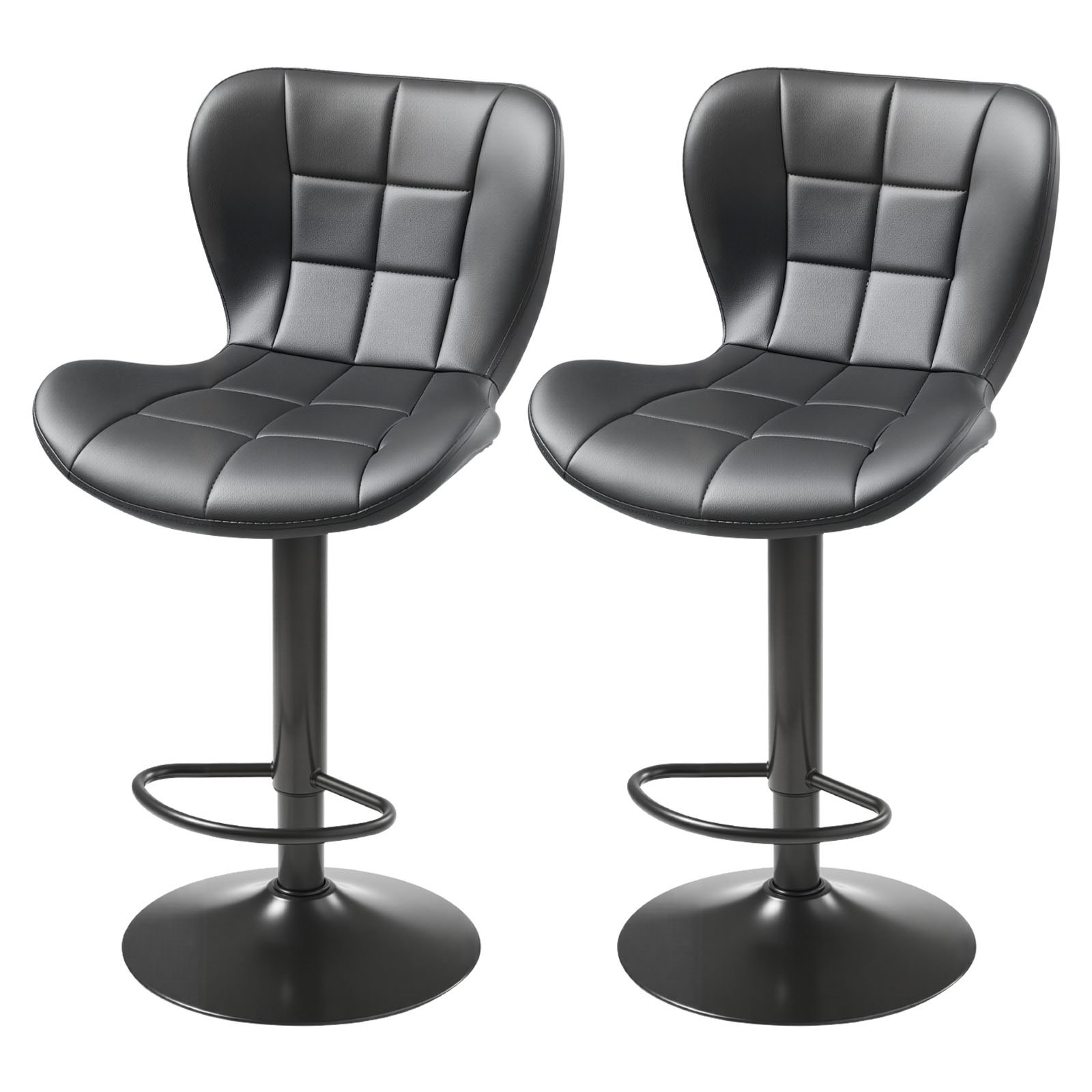 VEVOR Taburete de Bar Modernos de Piel Sintética con Altura de Mostrador, con Respaldo y Reposapiés, Altura Ajustable, para Cocina y Comedor, Carga 149,7 kg, Negro, 470 x 535 x 890/1100 mm, 2 uds