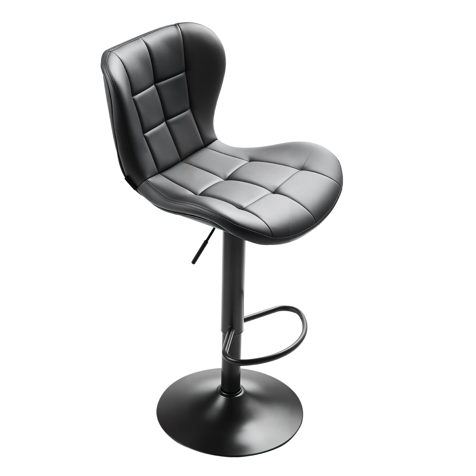 VEVOR Taburete de Bar Modernos de Piel Sintética con Altura de Mostrador, con Respaldo y Reposapiés, Altura Ajustable, para Cocina y Comedor, Carga 149,7 kg, Negro, 470 x 535 x 890/1100 mm, 2 uds