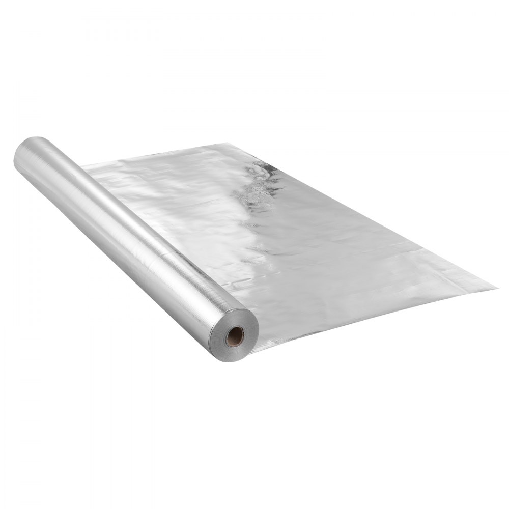 VEVOR Aislamiento Térmico Reflectante Doble 76,2x1,22 m Rollo de Aislamiento Térmico de Barrera Radiante de Tela Tejida de PE Espesor de 0,165 mm Papel de Aluminio para Ventana, Techo de RV