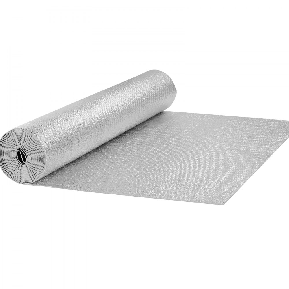 VEVOR Aislamiento Térmico Reflectante Doble Rollo de Aislamiento Barrera Radiante 7,62x1,22 m Núcleo de Espuma EPE Espesor de 3,2 mm Lámina de Aluminio Doble Cara para Ventana, Techo de RV