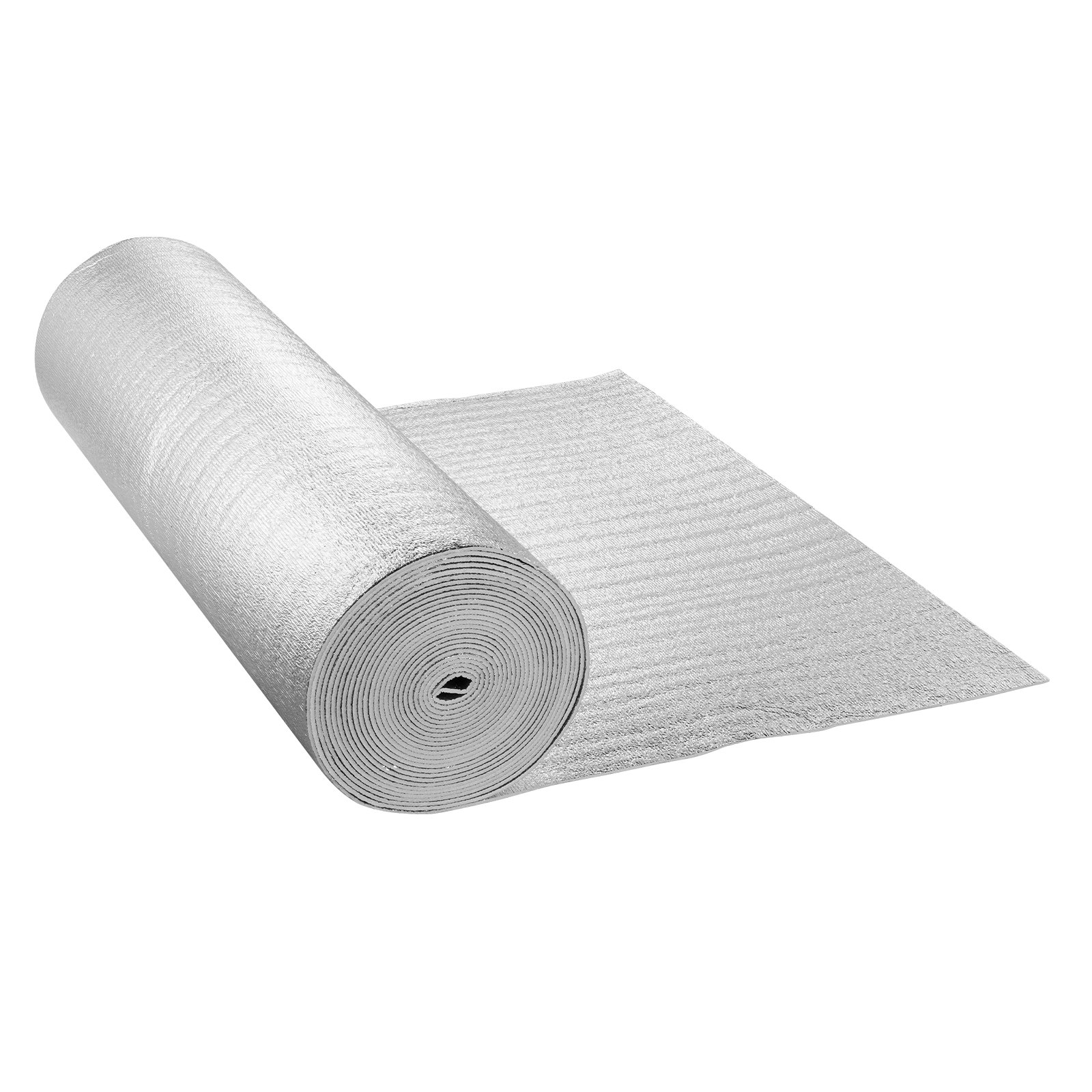 VEVOR Aislamiento Térmico Reflectante Doble Rollo de Aislamiento Barrera Radiante 15,24x1,22 m Núcleo de Espuma EPE Espesor de 5,5 mm Lámina de Aluminio Doble Cara para Ventana, Techo de RV