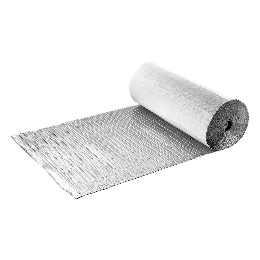 VEVOR Rollo de Aislamiento Reflectante de Doble Capa con Burbujas de Aire, 30,48 x 1,22 m x 6 mm, Papel de Aluminio Película de PE Blanca, a Puertas de Garaje, Ventanas y Techos de Autocaravanas