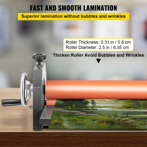 VEVOR Máquina Laminadora 650 mm, para Montaje de Láminas de Fotografías de Vinilo, Laminadora con Rodillo en Frío Manual 25,5", Laminadora en Frío Espesor de 25 mm Rodillos de Goma Rojo