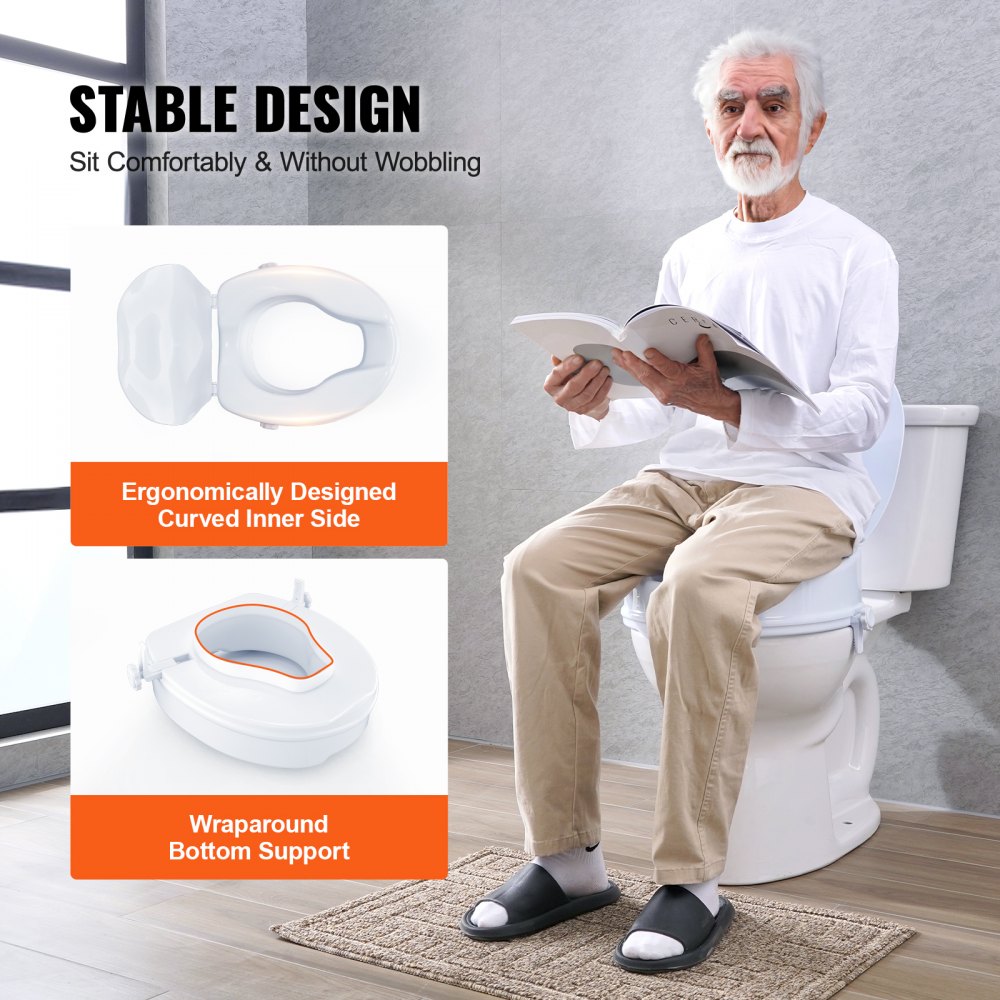 VEVOR Elevador de Inodoro Universal de 100 mm de Alto, Carga de Asiento de Inodoro Elevado 136 kg, Hecho de PP Resistente, Bloqueo de Varilla con Tornillo, para Ancianos, discapacitados, Pacientes