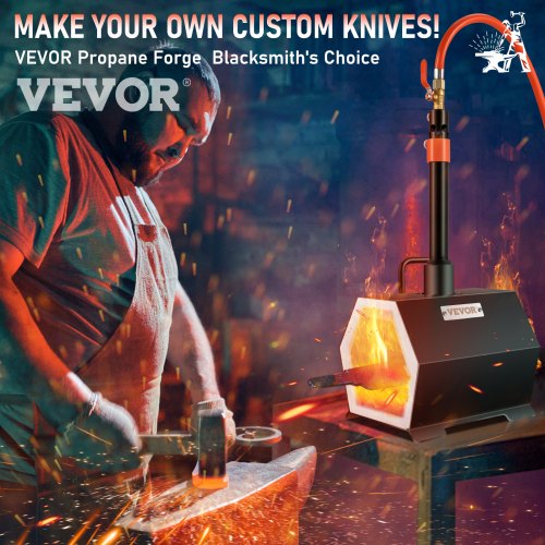 VEVOR Forja de Propano de Gas 250 x 215 x 190 mm Forja de Cuchillos de Propano Horno de Forja Hexágono con 1 Quemador, Alta Compatibilidad, Impresionante Aislamiento y Protección para Herreros