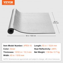 VEVOR Aislamiento Térmico Aluminio Barrera Radiante Núcleo de Espuma XPE 1,5x1 m