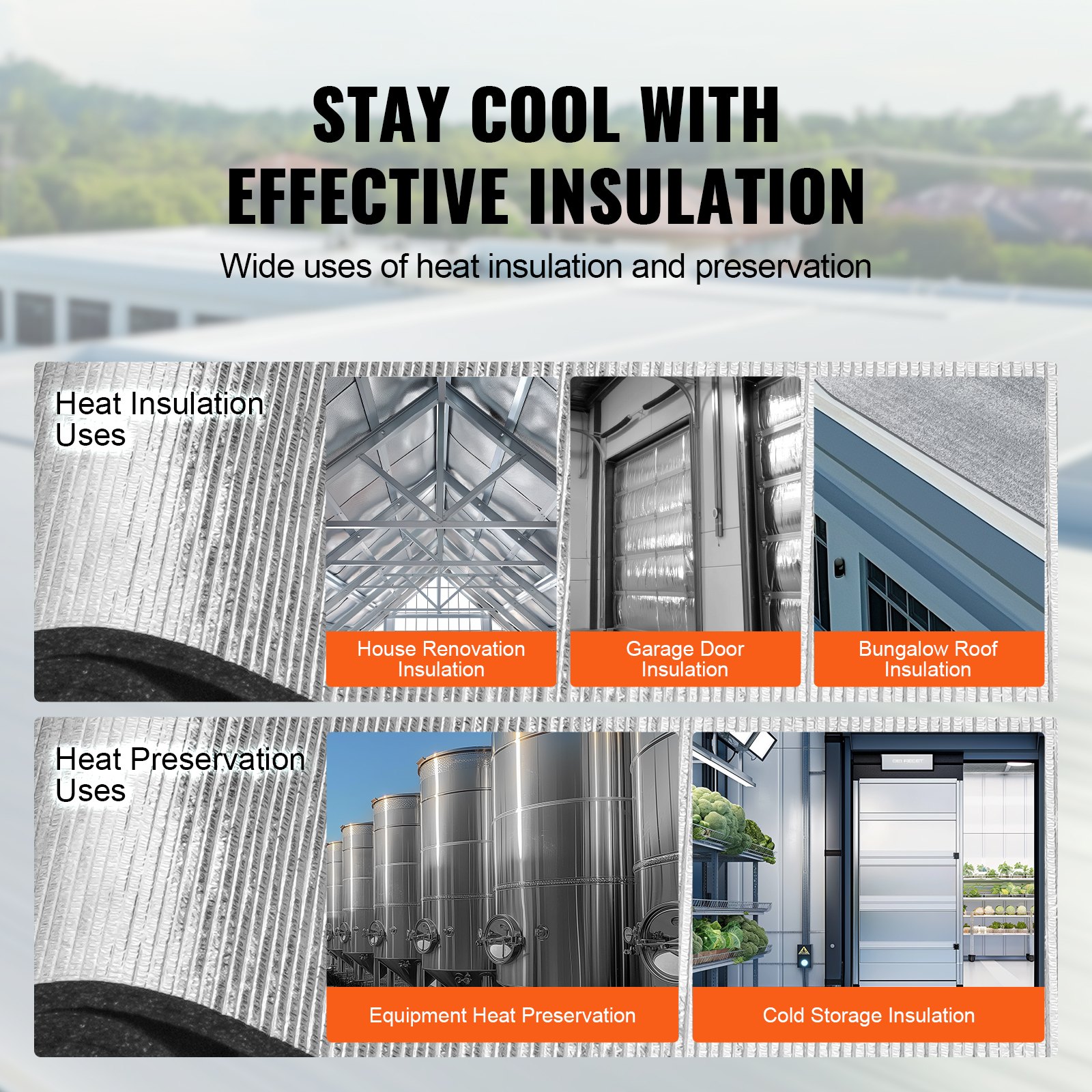 VEVOR Aislamiento Térmico Reflectante Rollo de Aislamiento Barrera Radiante 1,5x1 m Núcleo de Espuma XPE Espesor de 10,3 mm Lámina de Aluminio para Puerta de Garaje, Ventana, Techo de RV