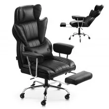 VEVOR Silla de Ejecutiva de Oficina con Respaldo Alto Reposapiés Silla de Escritorio Ergonómica con Cojín de Espuma de Alta Resiliencia Silla Giratoria de Cuero PU para Trabajar, Estudiar, Negro