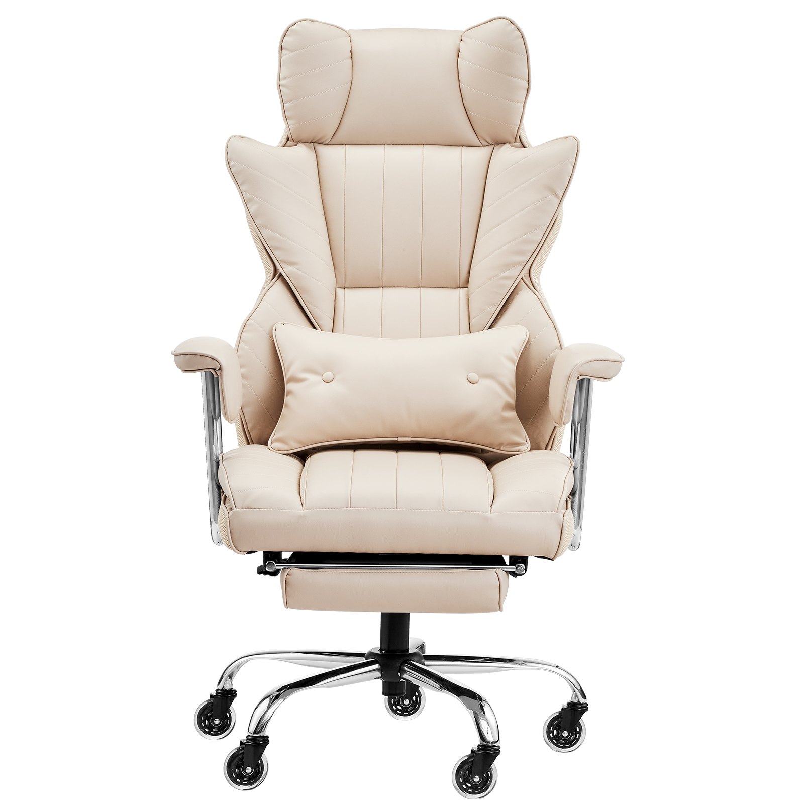 VEVOR Silla de Ejecutiva de Oficina con Respaldo Alto Reposapiés Silla de Escritorio Ergonómica con Cojín de Espuma de Alta Resiliencia Silla Giratoria de Cuero PU para Trabajar, Estudiar, Marrón