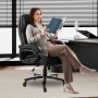 VEVOR Silla de Ejecutiva con Respaldo Alto Soporte Lumbar Control de Perilla Silla de Oficina con Inclinación Altura Ajustable Silla Giratoria de Cuero PU para Trabajar, Estudiar, Jugar, Negro