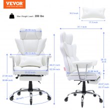 VEVOR Silla de Oficina de Cuero Rueda de PU Silla Ejecutiva Ergonómica con Soporte Lumbar Ajustable y Reposapiés Asiento de Oficina Carga Máxima de 159 kg Respaldo Reclinable para Oficina Hogar