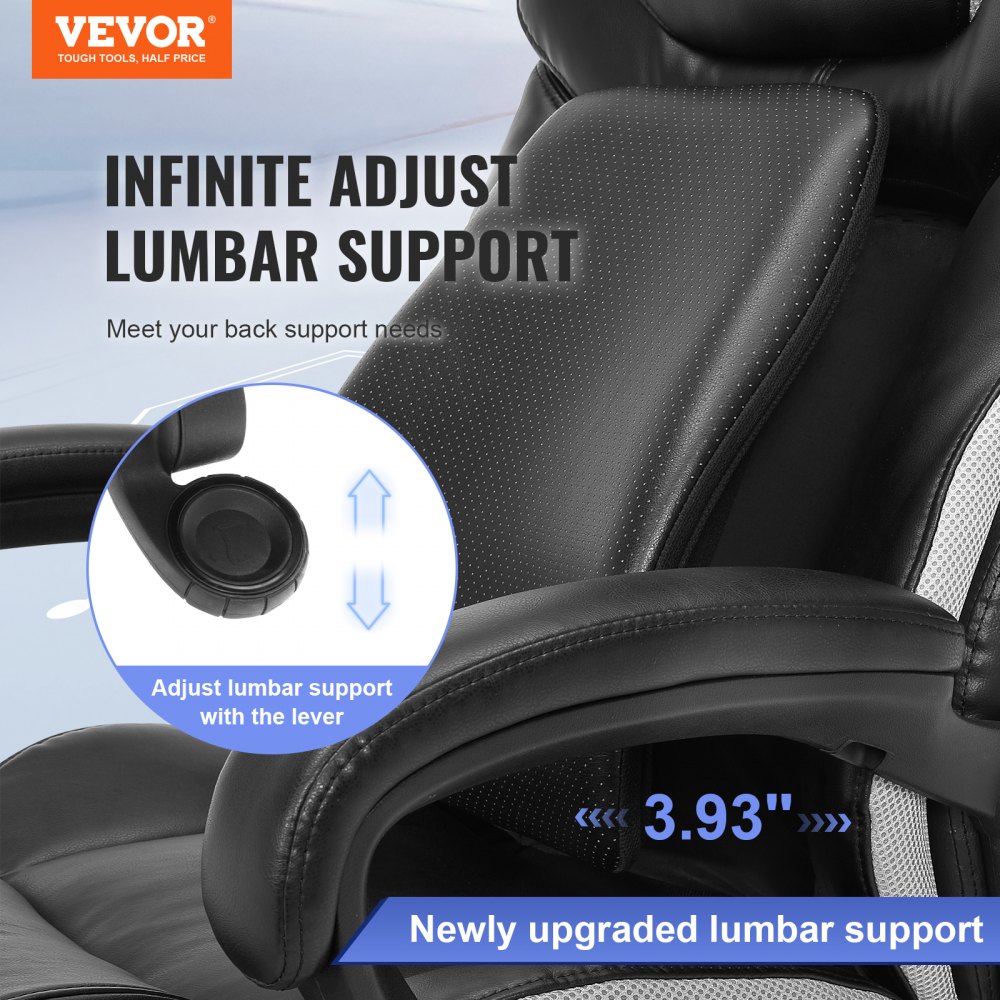 VEVOR Office Chair PU Leather Black Executive Chair with Height-Adjustable Backrest 0-80 mm, Desk Swivel Chair, 181.43 kg Load Capacity, Executive Office Chair 770 x 600 mm Backrest Swivel Chair