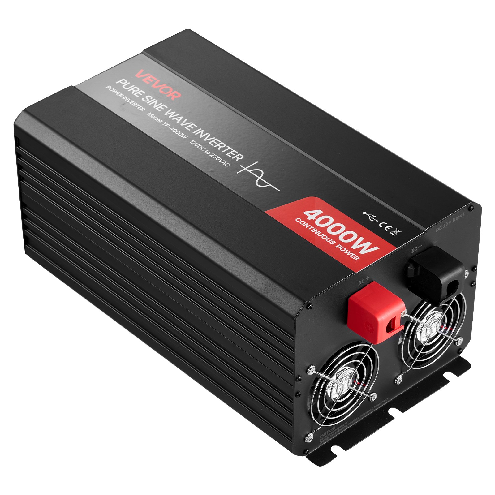 VEVOR Inversor de Corriente 4000 W, Inversor de Onda Sinusoidal Pura de 12 V CC a 230 V CA, Cargador Solar para Coche con Pantalla LCD, Control Remoto, 2 Puertos USB, 2 Salidas de CA, Puerto Tipo C
