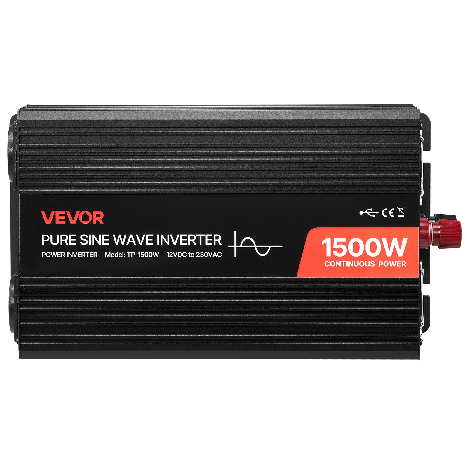 VEVOR Inversor de Corriente 1500 W Inversor de Onda Sinusoidal Pura 12 V CC a 230 V CA, Convertidor de Cargador para Coche con Control Remoto, Puerto USB, 2 Salidas de CA, Puerto Tipo C para Camión