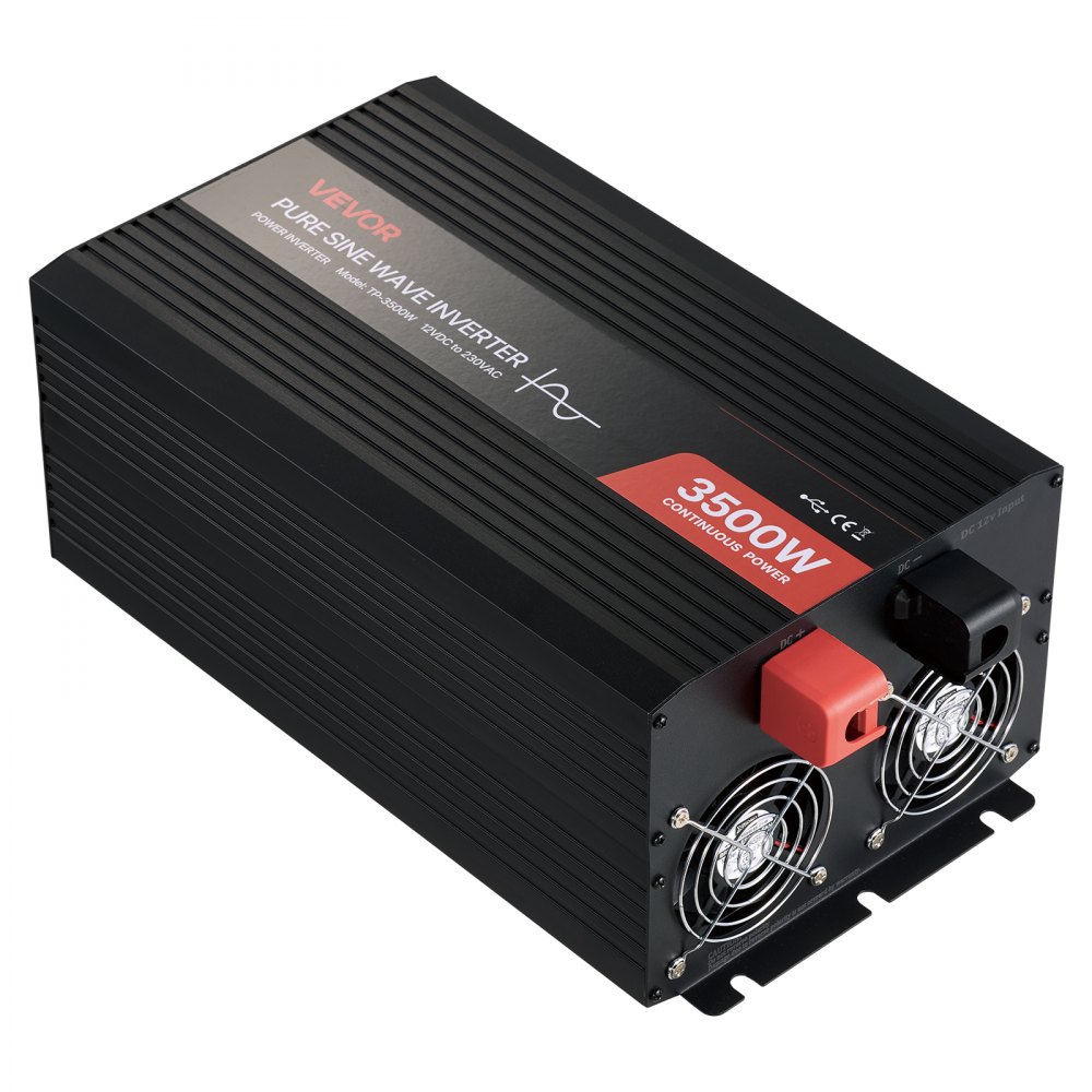VEVOR Inversor de Corriente 3500 W, Inversor de Onda Sinusoidal Pura de 12 V CC a 230 V CA, Cargador Solar para Coche con Pantalla LCD, Control Remoto, Puerto USB, 2 Salidas de CA, Puerto Tipo C