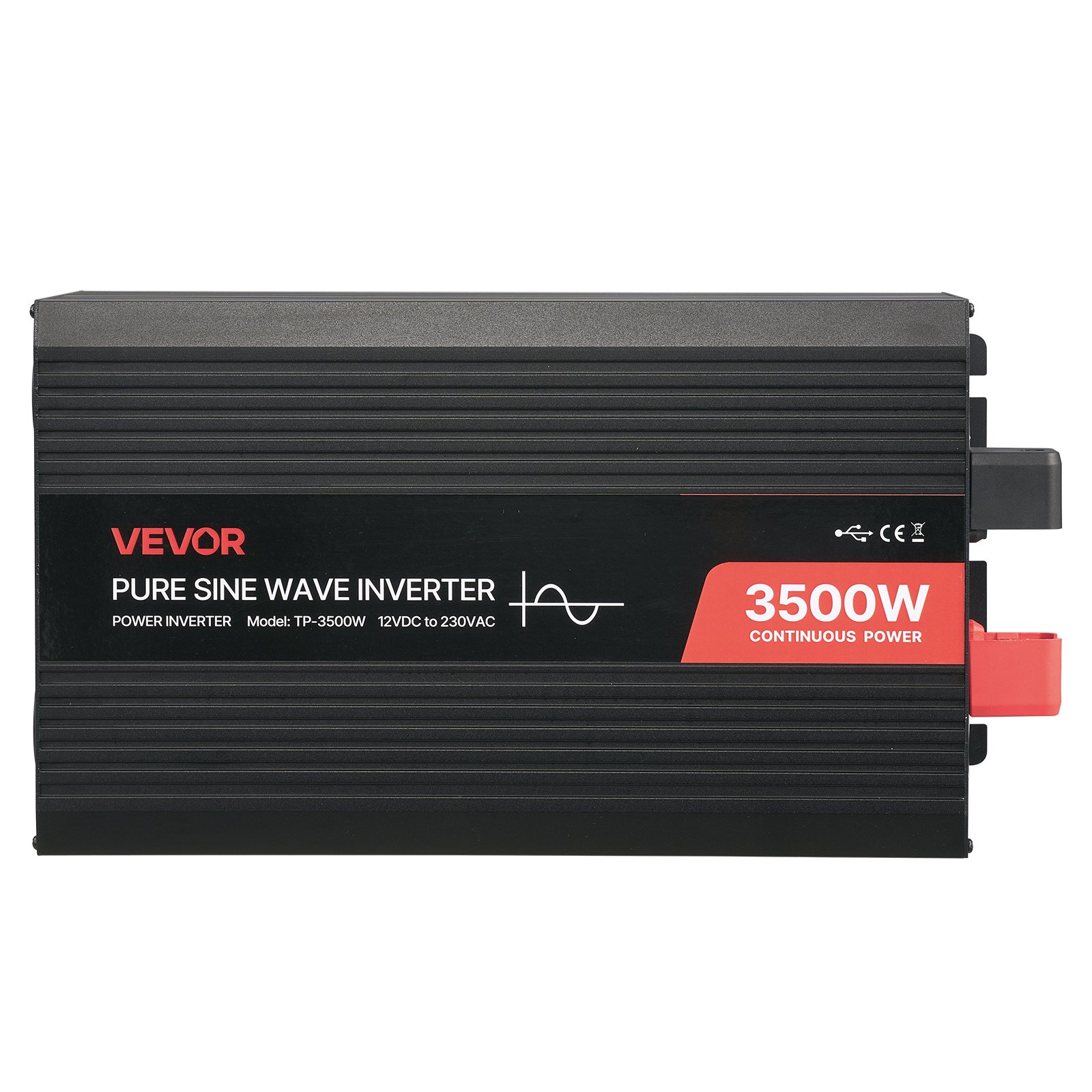 VEVOR Inversor de Corriente 3500 W, Inversor de Onda Sinusoidal Pura de 12 V CC a 230 V CA, Cargador Solar para Coche con Pantalla LCD, Control Remoto, Puerto USB, 2 Salidas de CA, Puerto Tipo C