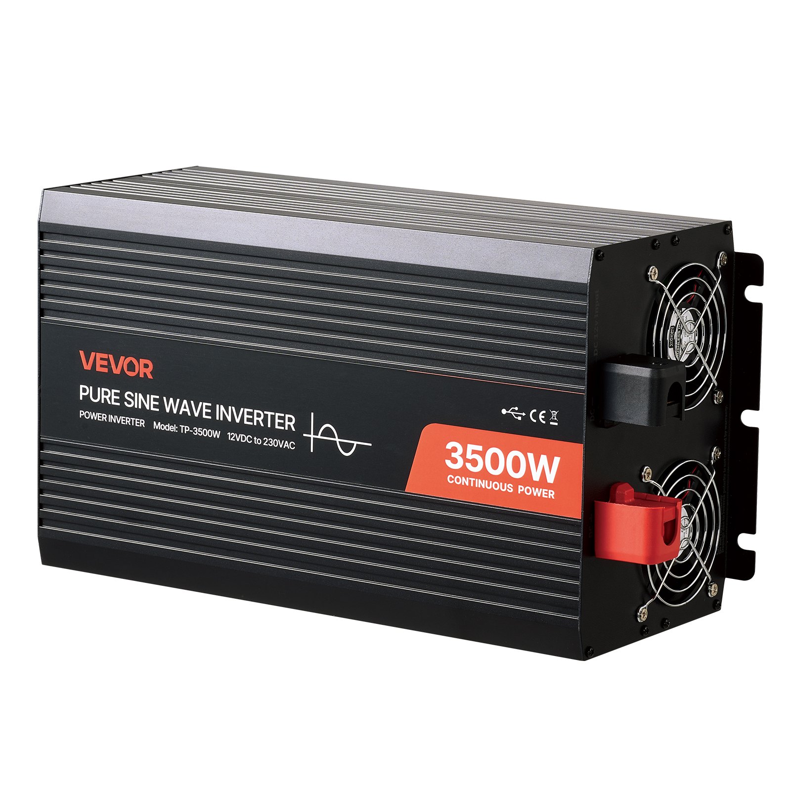 VEVOR Inversor de Corriente 3500 W, Inversor de Onda Sinusoidal Pura de 12 V CC a 230 V CA, Cargador Solar para Coche con Pantalla LCD, Control Remoto, Puerto USB, 2 Salidas de CA, Puerto Tipo C
