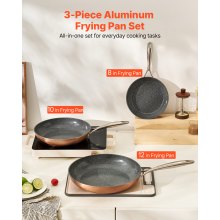 VEVOR Juego de 3 Sartenes de Aluminio de 200 270 y 300 mm Mango Gris Sazonado
