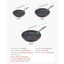 VEVOR Juego de 3 Sartenes de Aluminio de 200 270 y 300 mm Mango Gris Sazonado
