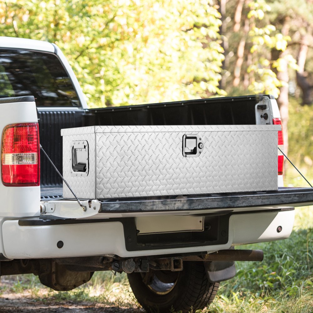 VEVOR Caja de herramientas de aluminio para camión, 99 x 33 x 25,4 cm, caja volcadora con cerradura con llaves y asas laterales para almacenamiento de contenedores de coche, autocaravana, remolque